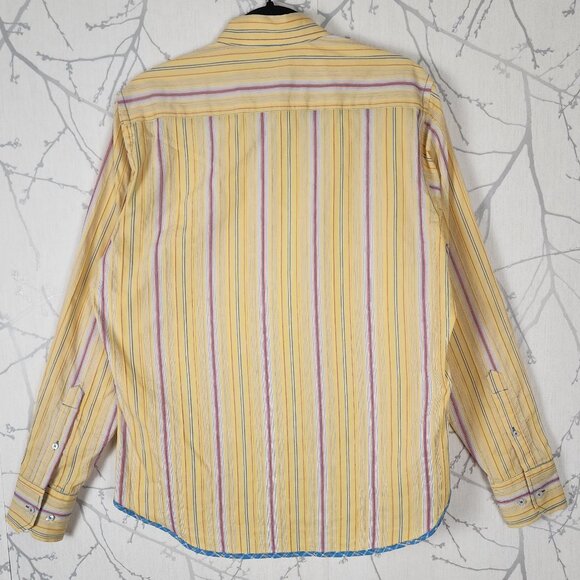 Georg Roth Yellow Stripe Cotton Blend Contrast Flip Cuff Shirt - Picture 2 of 6